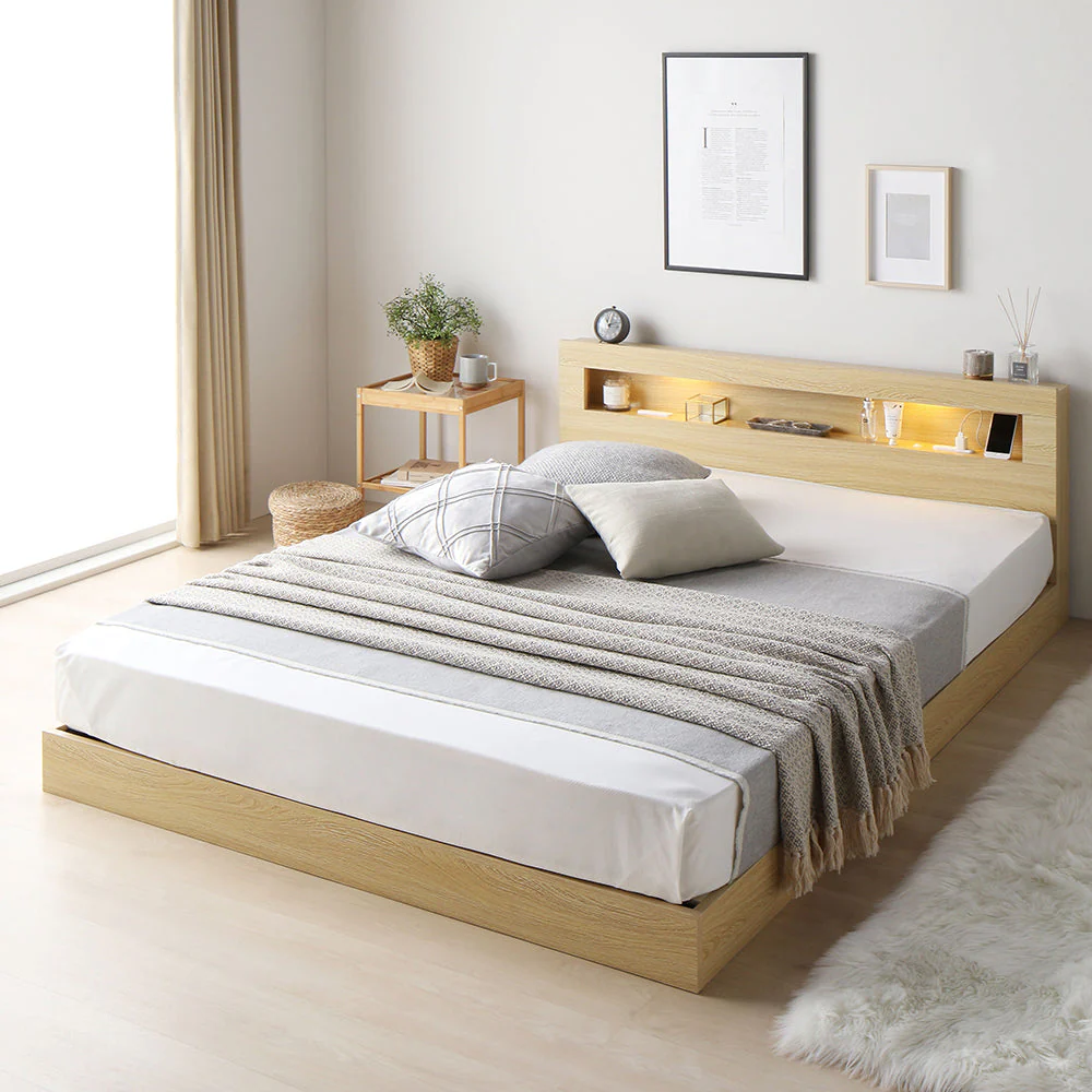 ホテルスタイル ローベッド LED照明＆棚付き『CONCASA コンカーサ』グレージュ - Image 40